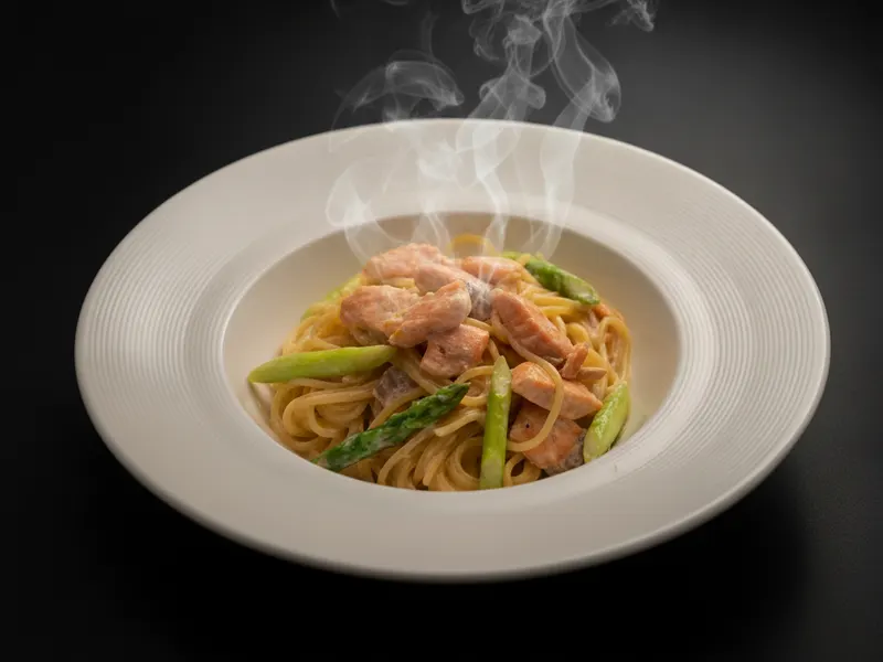 鮭とアスパラのクリームパスタ