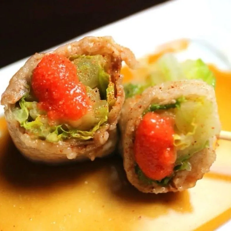 白菜の豚巻き　ゆずポン酢と明太ソース